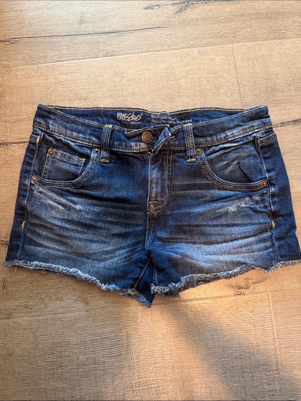Mossimo Supply Co. Dark Blue Denim Frayed Hem Boyfriend Shorts